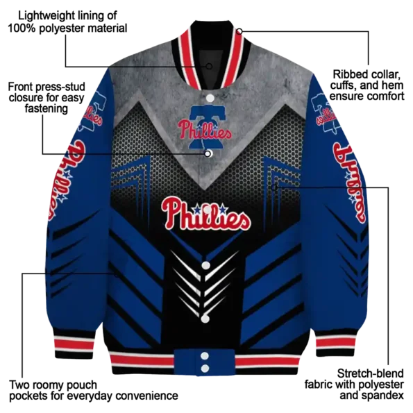 philadelphia phillies arrow layer blue black varsity jacket new arrival