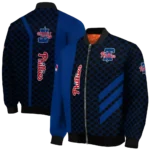 philadelphia phillies triple side stripes blue black bomber jacket best selling