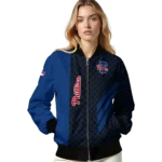 philadelphia phillies triple side stripes blue black bomber jacket best selling