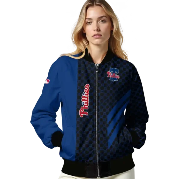 philadelphia phillies triple side stripes blue black bomber jacket latest model