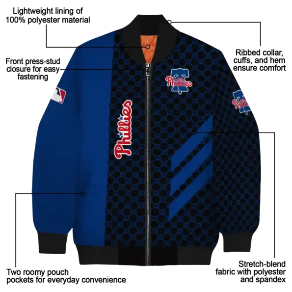 philadelphia phillies triple side stripes blue black bomber jacket new arrival