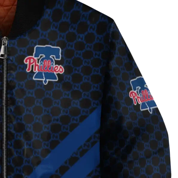 philadelphia phillies triple side stripes blue black bomber jacket premium grade