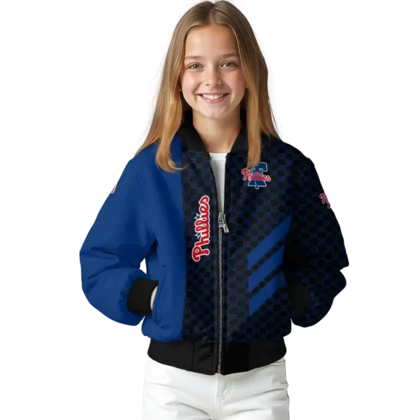 philadelphia phillies triple side stripes blue black bomber jacket top rated