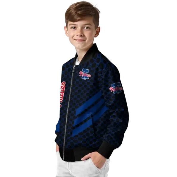 philadelphia phillies triple side stripes blue black bomber jacket trendy