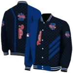 philadelphia phillies triple side stripes blue black varsity jacket best selling