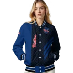 philadelphia phillies triple side stripes blue black varsity jacket best selling
