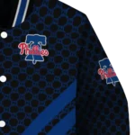 philadelphia phillies triple side stripes blue black varsity jacket best selling