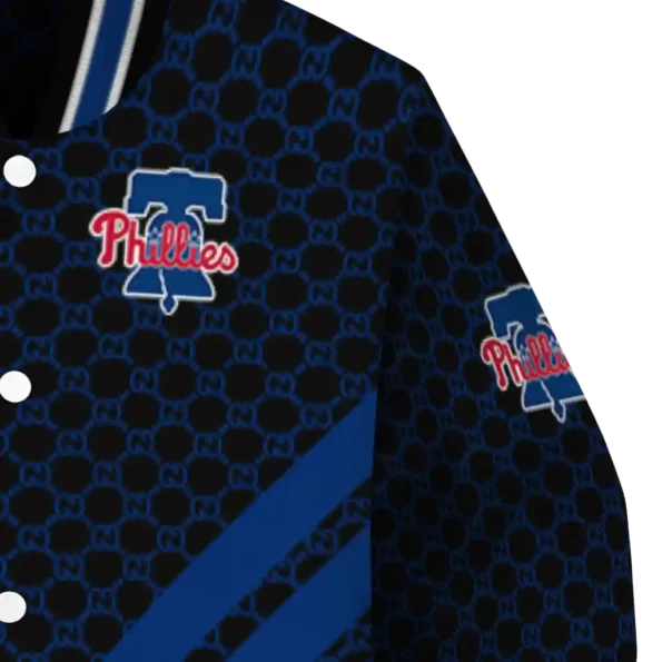 philadelphia phillies triple side stripes blue black varsity jacket premium grade