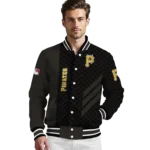 pittsburgh pirates triple side stripes black varsity jacket best selling