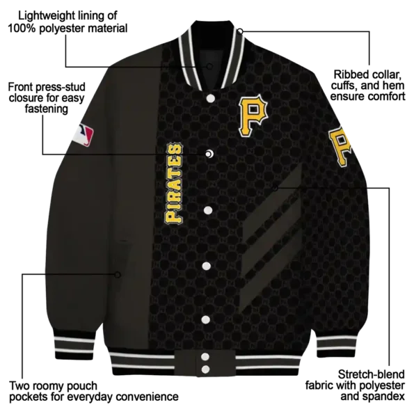 pittsburgh pirates triple side stripes black varsity jacket new arrival