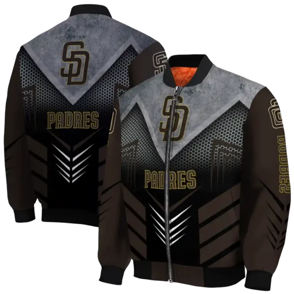 san diego padres arrow layer brown black bomber jacket fashion forward