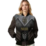 san diego padres arrow layer brown black bomber jacket best selling