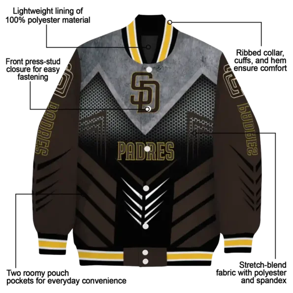 san diego padres arrow layer brown black varsity jacket new arrival