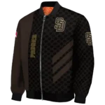 san diego padres triple side stripes brown black bomber jacket best selling