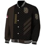 san diego padres triple side stripes brown black varsity jacket best selling