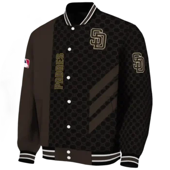 san diego padres triple side stripes brown black varsity jacket best selling