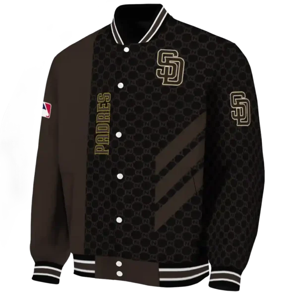 san diego padres triple side stripes brown black varsity jacket best selling