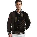 san diego padres triple side stripes brown black varsity jacket best selling