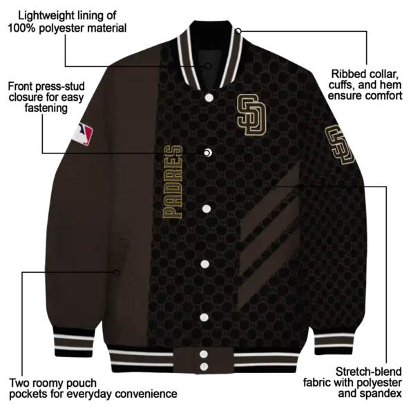 san diego padres triple side stripes brown black varsity jacket new arrival
