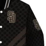 san diego padres triple side stripes brown black varsity jacket best selling