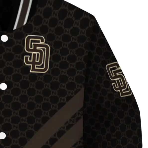 san diego padres triple side stripes brown black varsity jacket premium grade
