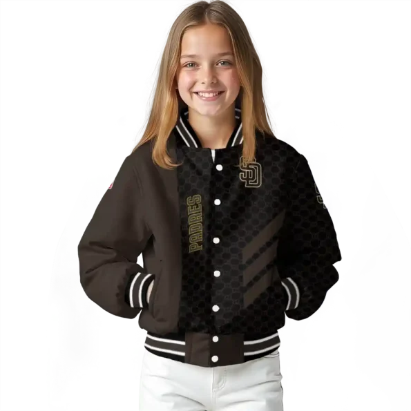 san diego padres triple side stripes brown black varsity jacket top rated