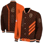 san francisco giants triple side stripes orange black varsity jacket best selling