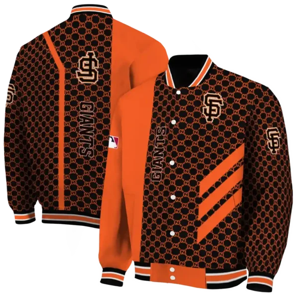 san francisco giants triple side stripes orange black varsity jacket fashion forward