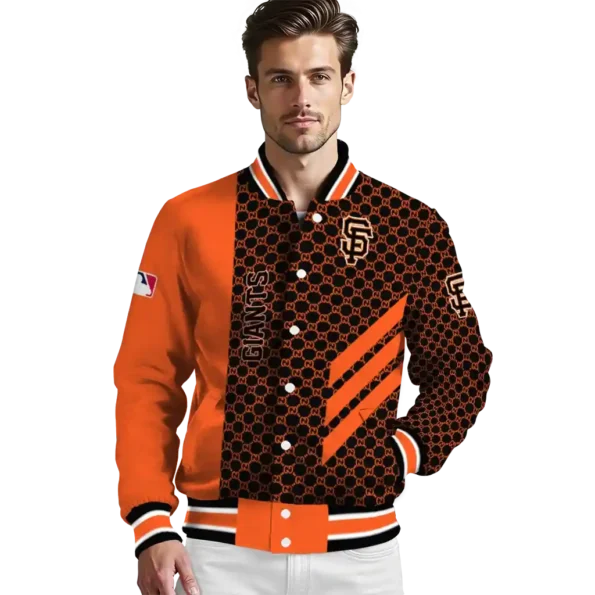 san francisco giants triple side stripes orange black varsity jacket high quality