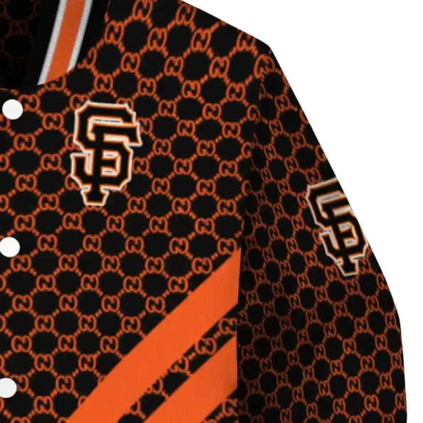 san francisco giants triple side stripes orange black varsity jacket premium grade