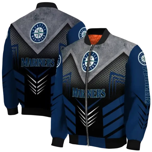 seattle mariners arrow layer navy blue black bomber jacket fashion forward