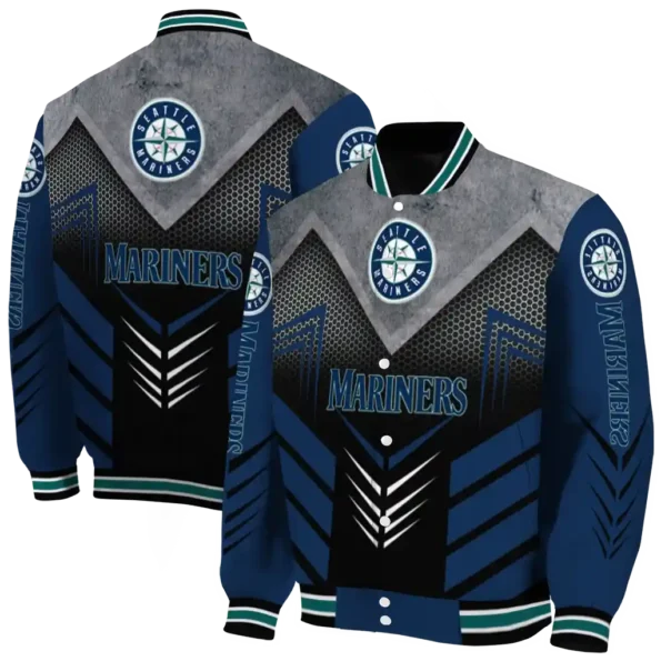 seattle mariners arrow layer navy blue black varsity jacket fashion forward