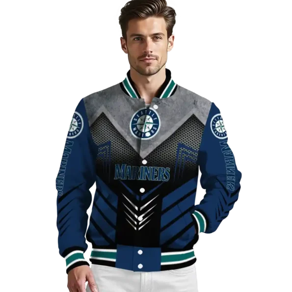 seattle mariners arrow layer navy blue black varsity jacket high quality