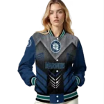 seattle mariners arrow layer navy blue black varsity jacket best selling