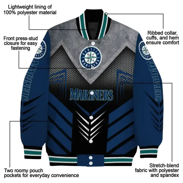 seattle mariners arrow layer navy blue black varsity jacket new arrival