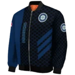 seattle mariners triple side stripes navy blue black bomber jacket best selling