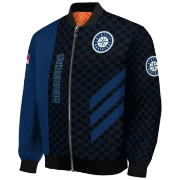 seattle mariners triple side stripes navy blue black bomber jacket best selling