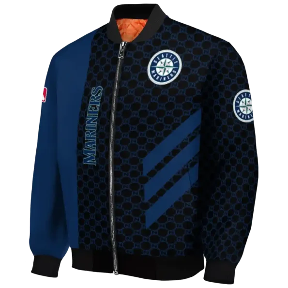 seattle mariners triple side stripes navy blue black bomber jacket best selling