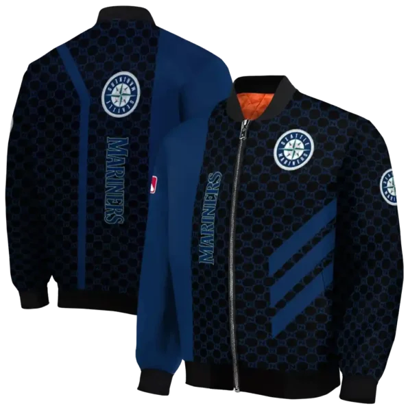 seattle mariners triple side stripes navy blue black bomber jacket fashion forward