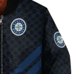 seattle mariners triple side stripes navy blue black bomber jacket best selling