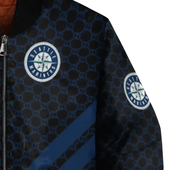 seattle mariners triple side stripes navy blue black bomber jacket premium grade