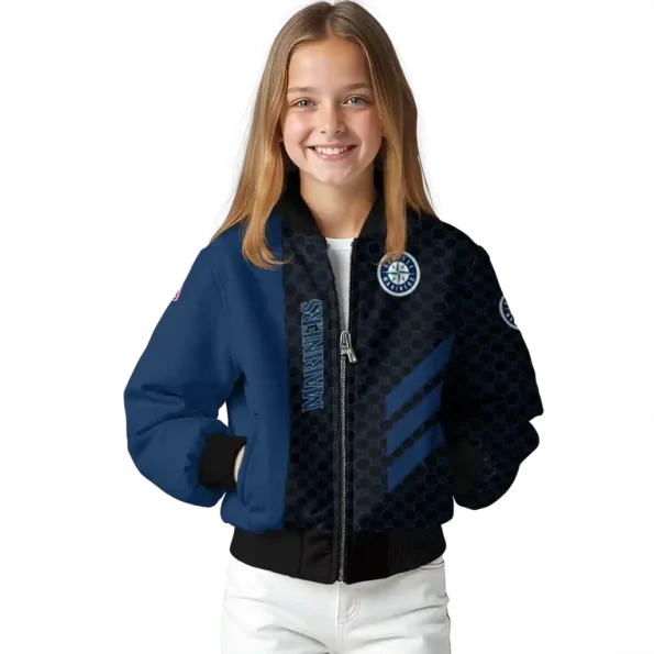 seattle mariners triple side stripes navy blue black bomber jacket top rated