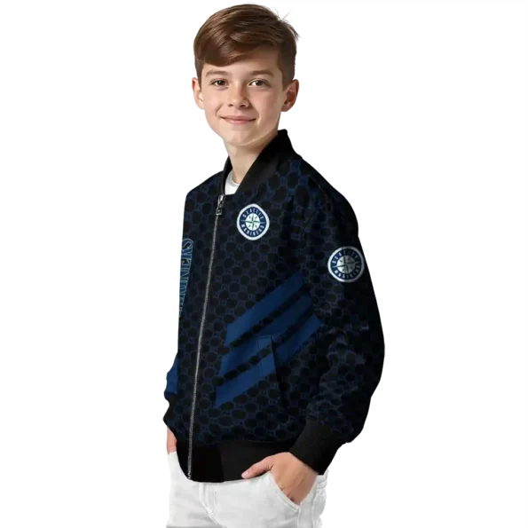 seattle mariners triple side stripes navy blue black bomber jacket trendy