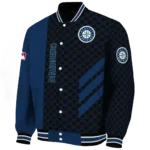 seattle mariners triple side stripes navy blue black varsity jacket best selling