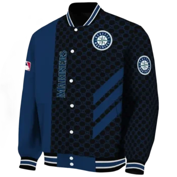 seattle mariners triple side stripes navy blue black varsity jacket best selling