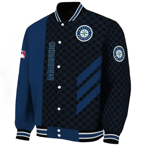 seattle mariners triple side stripes navy blue black varsity jacket best selling