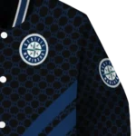 seattle mariners triple side stripes navy blue black varsity jacket best selling