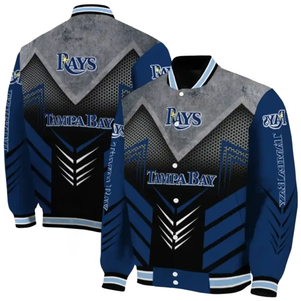 tampa bay rays arrow layer navy black varsity jacket fashion forward