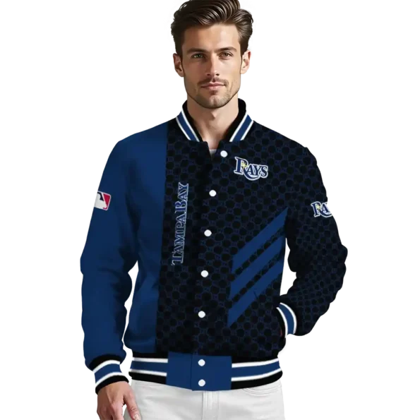 tampa bay rays triple side stripes navy black varsity jacket high quality