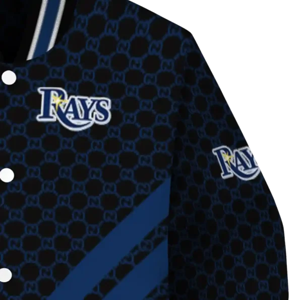 tampa bay rays triple side stripes navy black varsity jacket premium grade